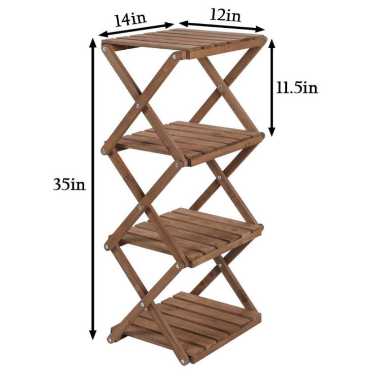 4 层可折叠花架植物支架木架多用途实用储物架书籍相框院子的架子加尔