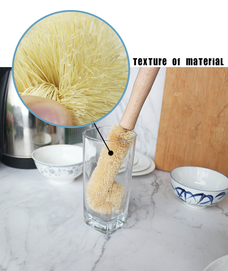 Wooden Coconut Cleaning Brush For Cups Decanters Bottles