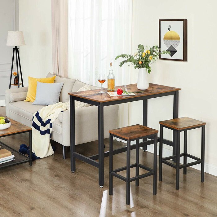 Counter Height Dining Table And Chairs Rustic Brown Kitchen Anti Collision