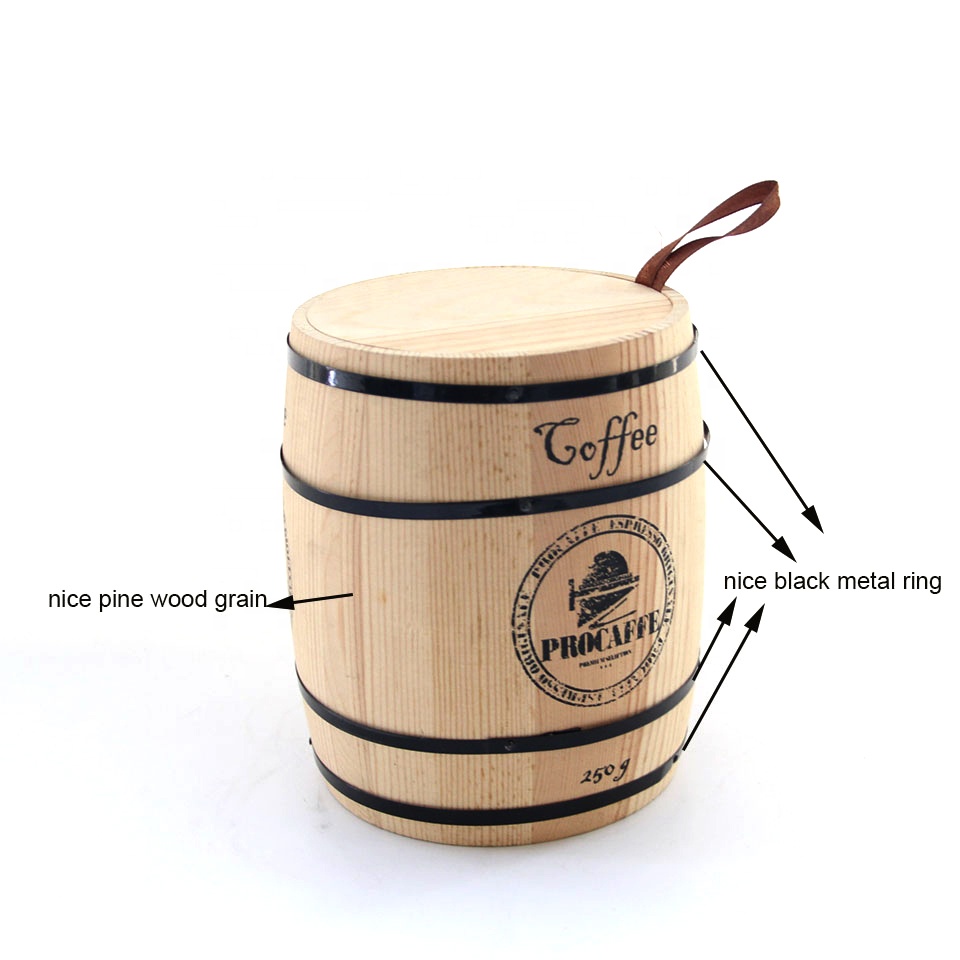 Wgch Wooden Barrel Mini Wooden Barrel Shape Container with Lid Decorative Canister Storage Box Tea Bucket Flour Barrel Coffee Bean Barrel