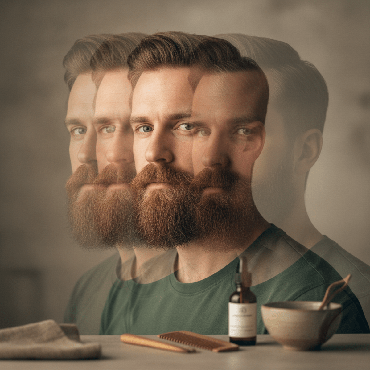 Man's beard undergoing natural color enhancement in a time-lapse composition.