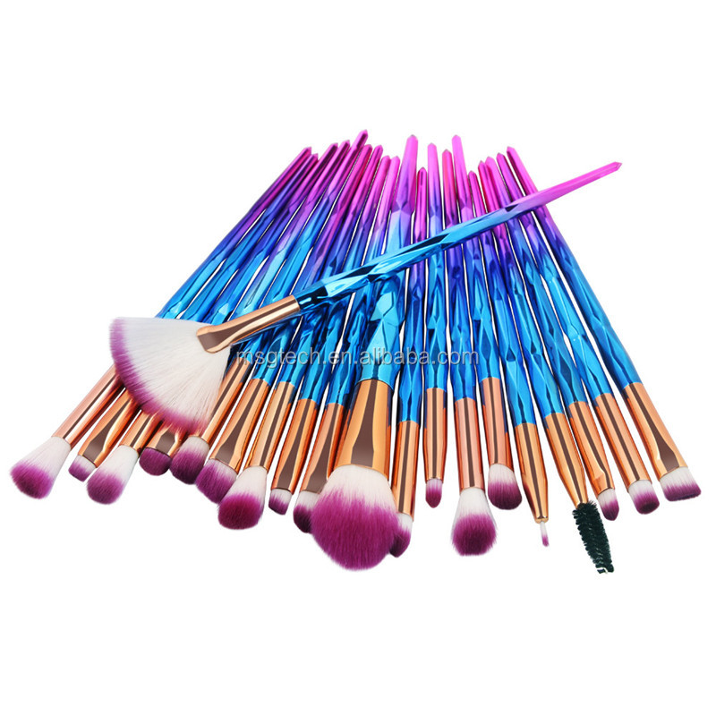 Rainbow Eye Cosmetic Makeup Brush Set Diamond Handle 20PCS Blending Eyeshadow Make Up Brushes