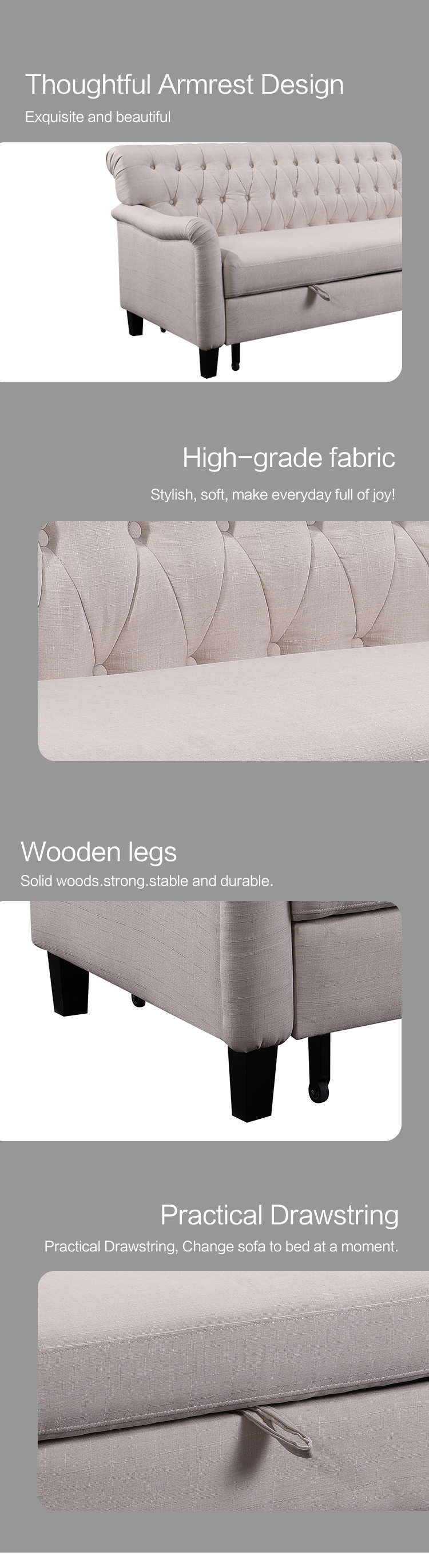 Home furniture living room sofa set Wooden legs Morden sleeper sofa bed