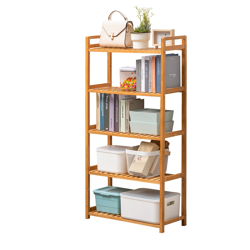 2019 Hot Sale 5 Tiers Natural Bamboo Bookcase Bookshelf in Living Room