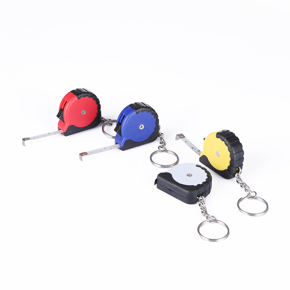 Дешевая 1 м ABS и металлическая мини-рулетка, брелок с принтом логотипа