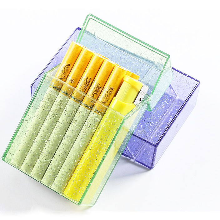Прозрачный пластиковый флип-бокс для сигарет с giltter SW200487