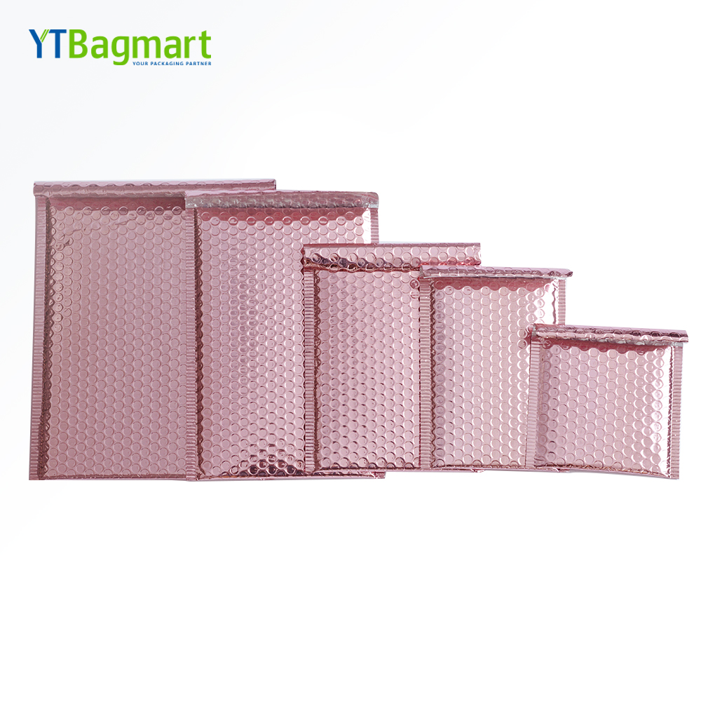 Изготовленный на заказ логотип металлик розовый с воздушно-пузырчатой плёнкой внутри из крафт-бумаги доставка упаковка мягкие конверты цвета розового золота в воздушно-пузырчатой упаковке,
