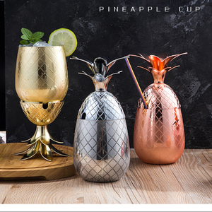 TOPINCN Pineapple Cup Stainless Steel Pineapple Cup Wine Cocktail Cup Mug Drinking Bar Tool Rose Gold