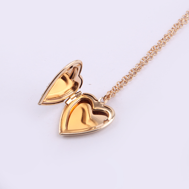 JOJO Wholesale Custom Metal Gold Plated Openable Fancy Glitter Heart Locked Pendant Photo Engraved Kids Necklace