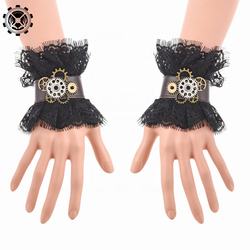 Vintage Steampunk Gear Wrist Cuff Retro Black Belt Victorian Period Bracelet Costume Accessory Adjustable