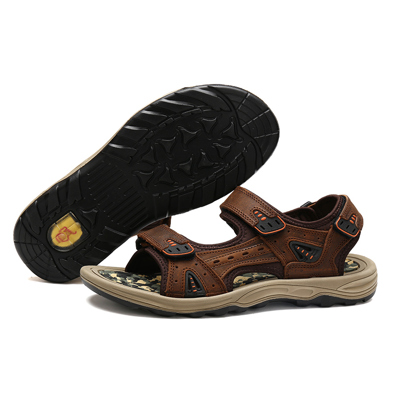 Сандалии мужские из натуральной кожи, открытый носок, летняя пляжная обувь, размеры 46