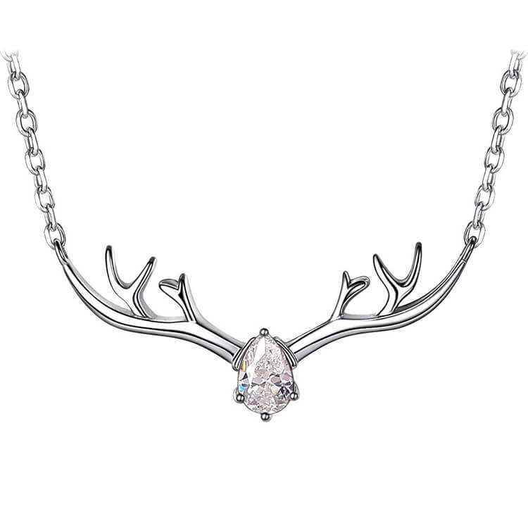 Antler Necklace 925 Sterling Silver Reindeer Deer Horn Necklace Jewelry