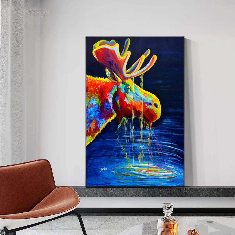 Deer Colorful Animals Painting Abstract Graffiti Oil Painting Decorative For Kids Room Home Decor