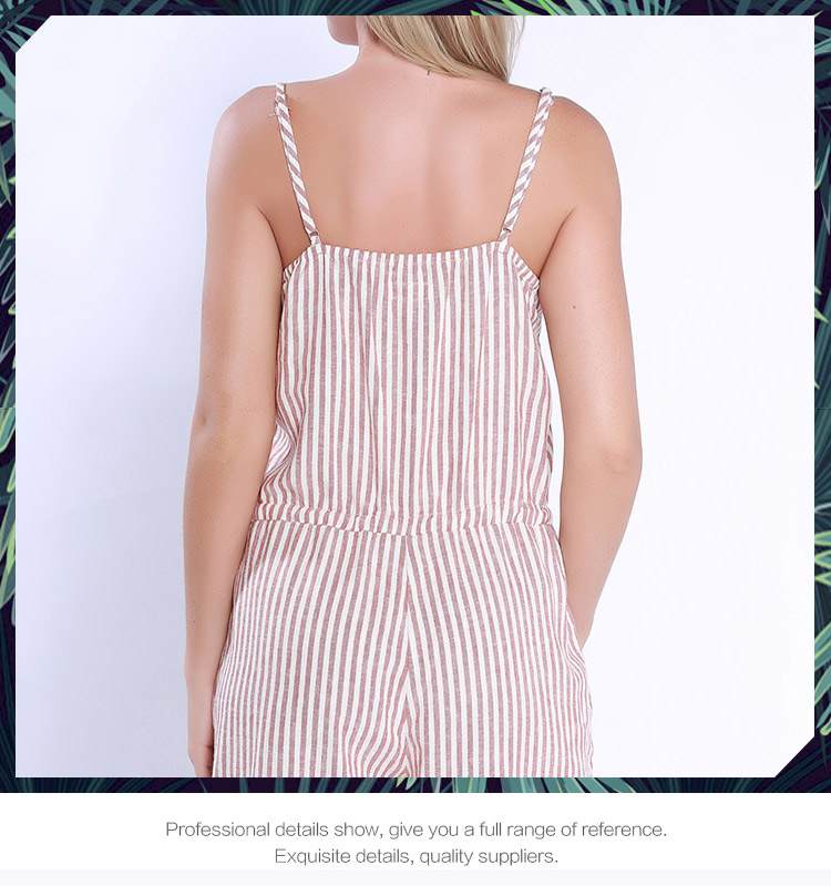 Women<i></i><i></i>'s V Neck linen Sleeveless casual stripe jumpsuit