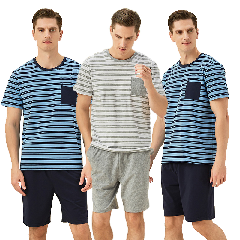 Лучшие Повседневные хлопковые мужские пижамы, короткий комплект, Мужская одежда для сна