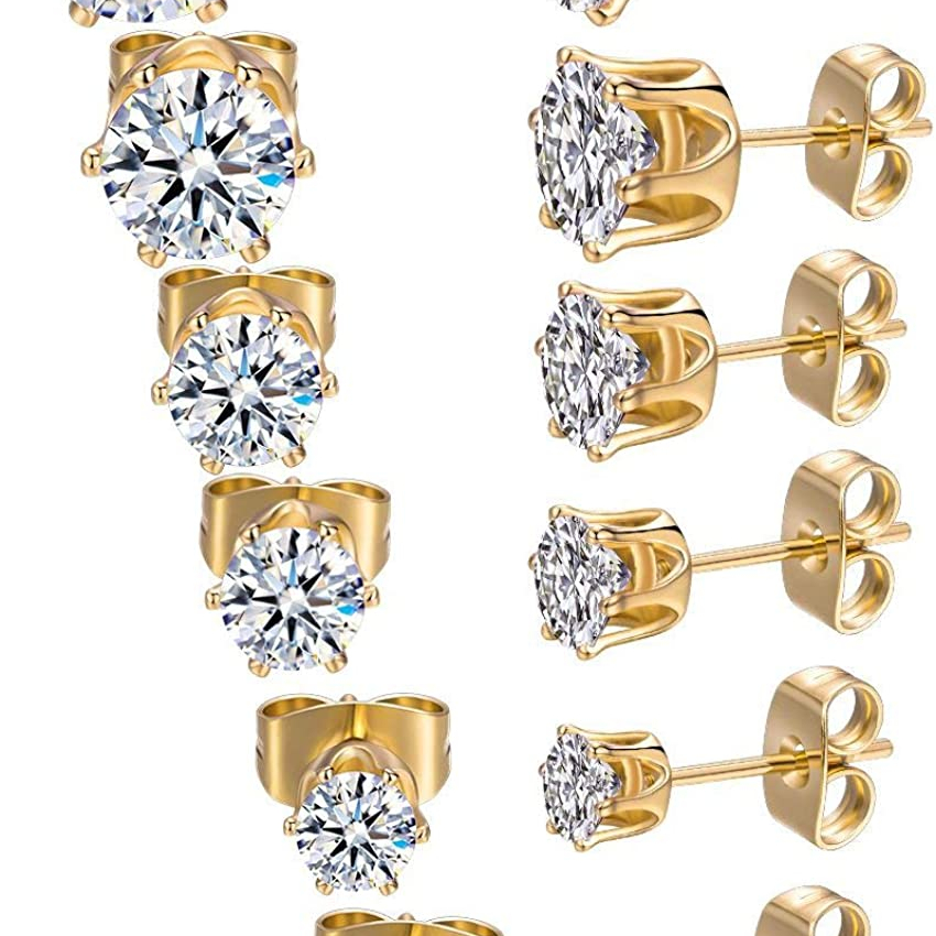 AAA GEMS 18K Yellow Gold Plated Silver Round Moissanite Stud Earrings for Men Women