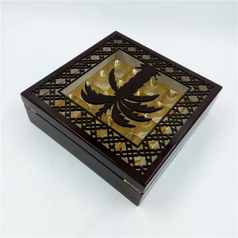 Mid-East Market Fancy Coconut Tree Chocolate Dates Wooden Packaging Box