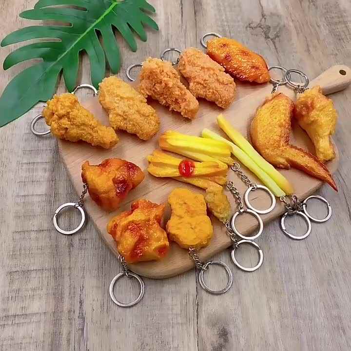 Fun Food Keychain Set - French Fries, Chicken Nuggets & Wings Keyring For Bags, Purse Or Car Keys