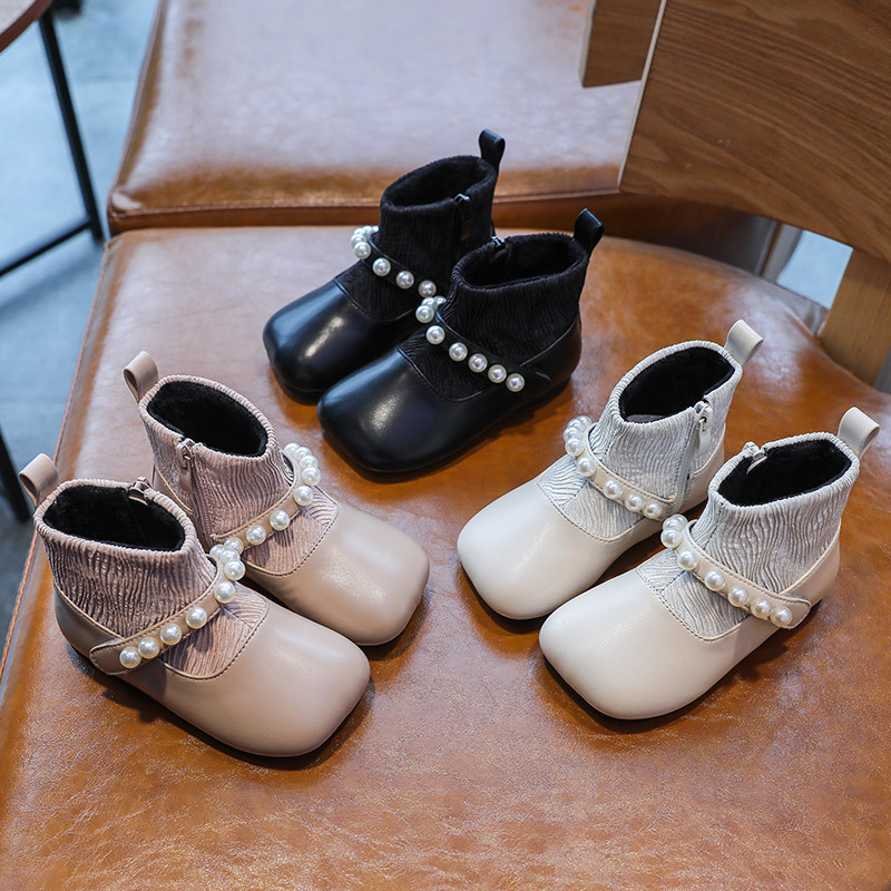 Модные ботинки для девочек; Оптовая продажа; Коллекция 2020 года; Сезон Зима; Новые детские Нескользящие носки с жемчугом для отдыха; Кожаные ботинки