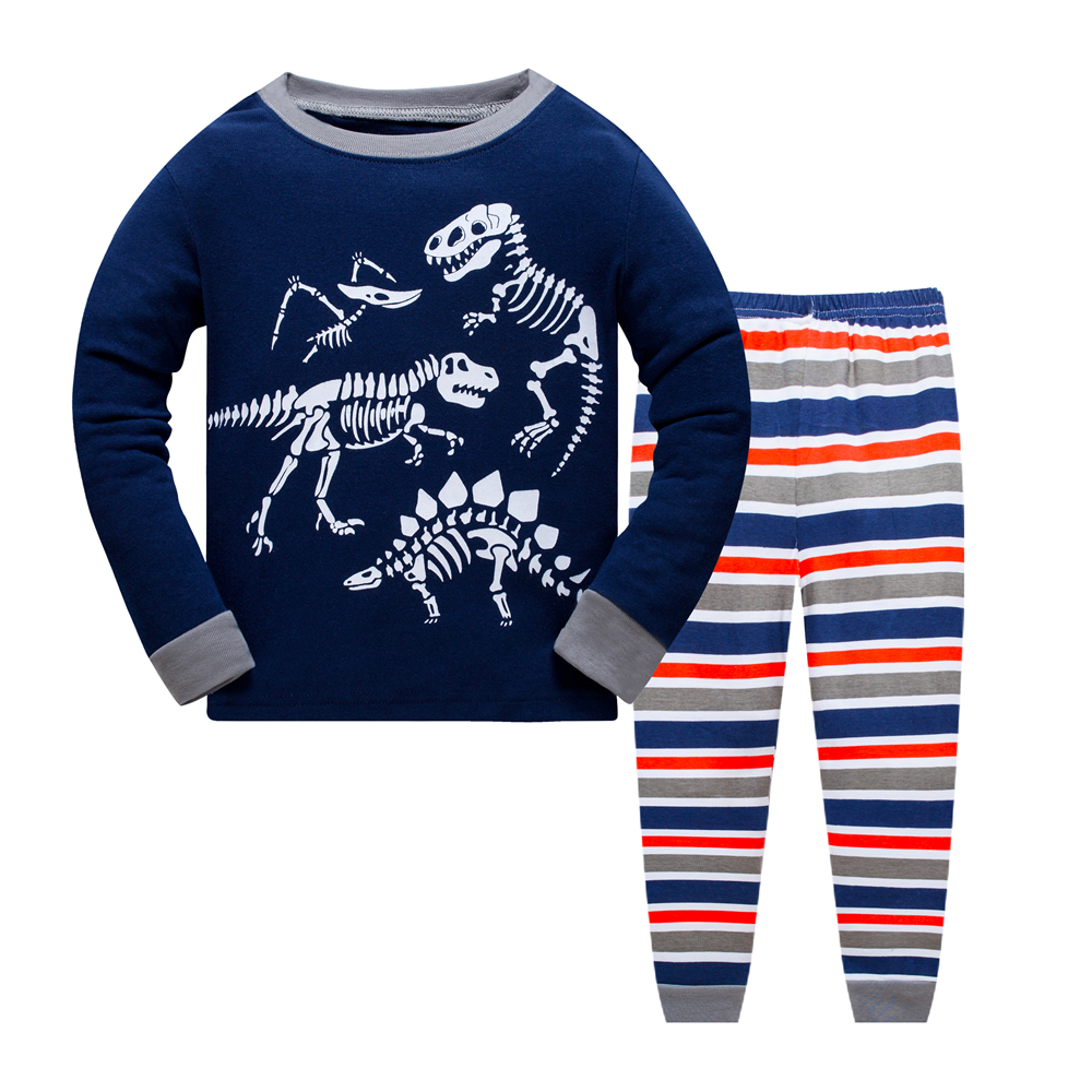 Лидер продаж, детская одежда из 100% хлопка, домашняя одежда для мальчиков на весну и зиму, пижама с милым динозавром для мальчиков