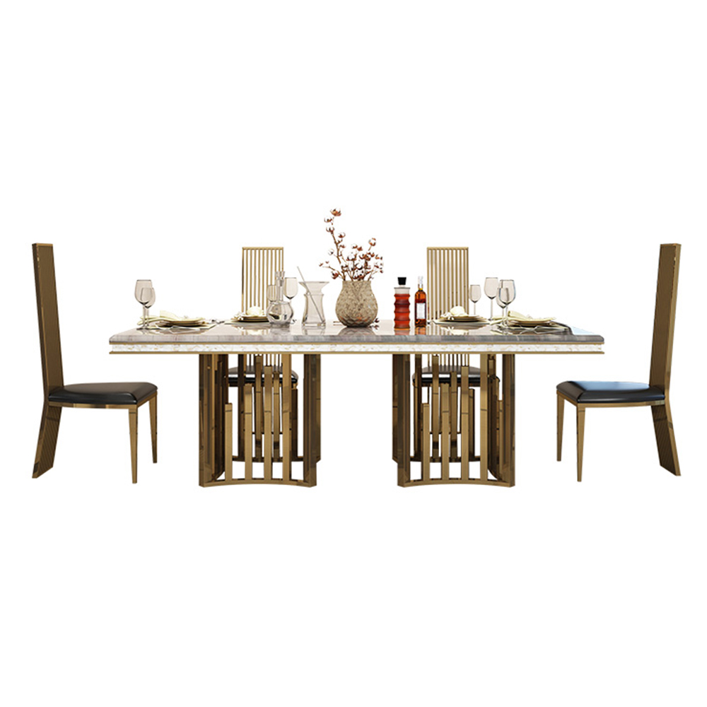 Золотая Обеденная Мебель A8219 из нержавеющей стали под мрамор
