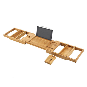 Non-Slip Bathtub Caddy Adjustable Handcrafted Bath Tray with Reading Rack, luxury bamboo bathroom accessories