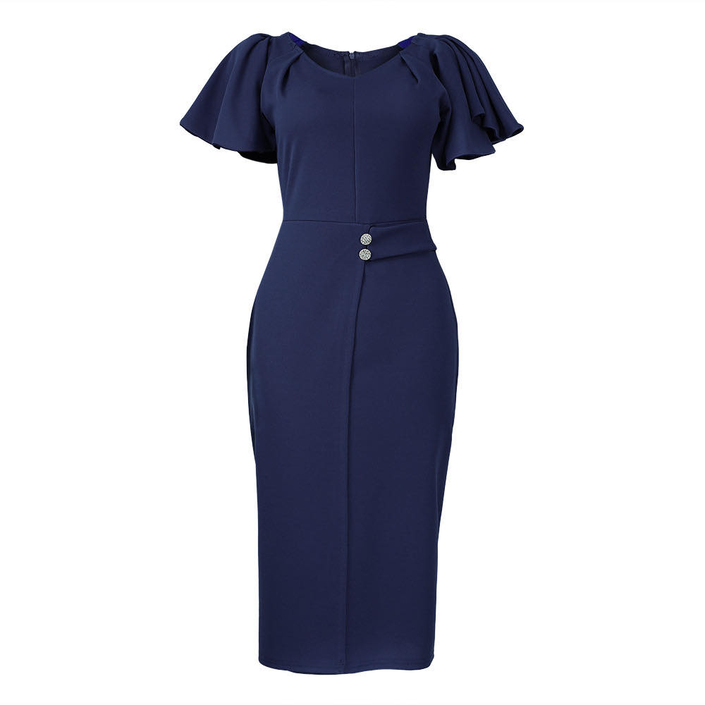W&A W 2023 summer high quality fashion career dress elegant ladies O neck short sleeve bodycon pencil dress socialite occasion