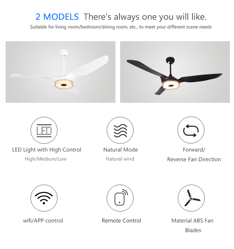 ABS blades 52 inch dc motor DC ceiling fan with light modern lighting with remote control