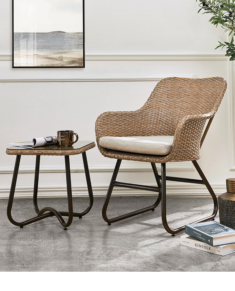 Outdoor balcony small table and chair leisure tea table combination back cane chair three sets of courtyard