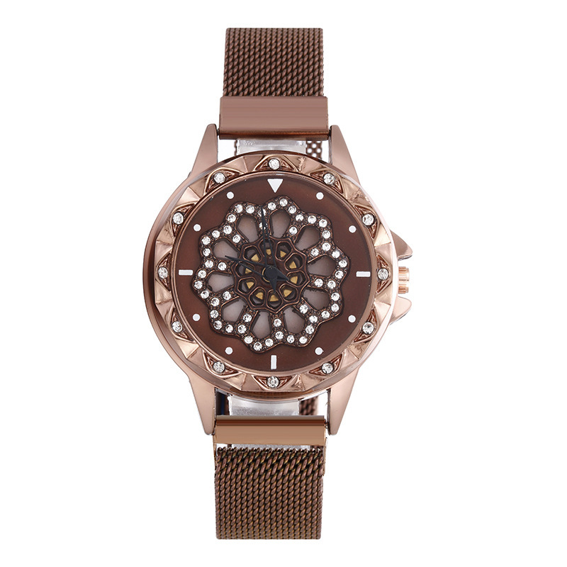 时尚网状磁铁360度旋转表盘女士手表豪华钻石石英手表