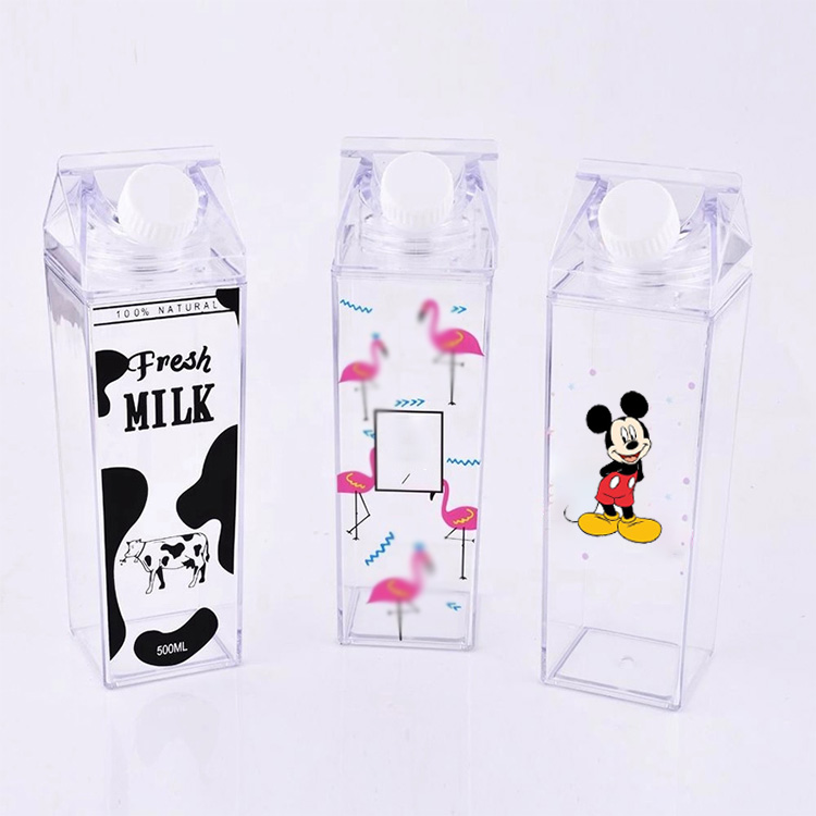 Модная симпатичная Спортивная прямоугольная многоразовая герметичная прозрачная портативная пластиковая бутылка для воды 500 мл с прозрачным молоком