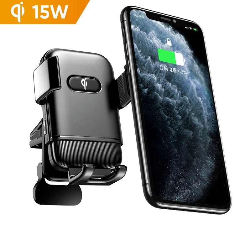 Встроенный аккумулятор с автоматическим зажимом, ведущий 15 Вт Qi, быстрая зарядка, универсальное беспроводное автомобильное зарядное устройство для iPhone 11/11 Pro/XR/XS/X/8