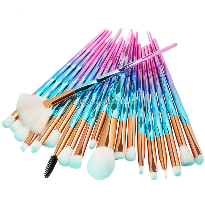 Rainbow Eye Cosmetic Makeup Brush Set Diamond Handle 20PCS Blending Eyeshadow Make Up Brushes