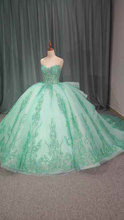 sachin and babi light blue dress Emerald Green And White Quince Dress main image 1