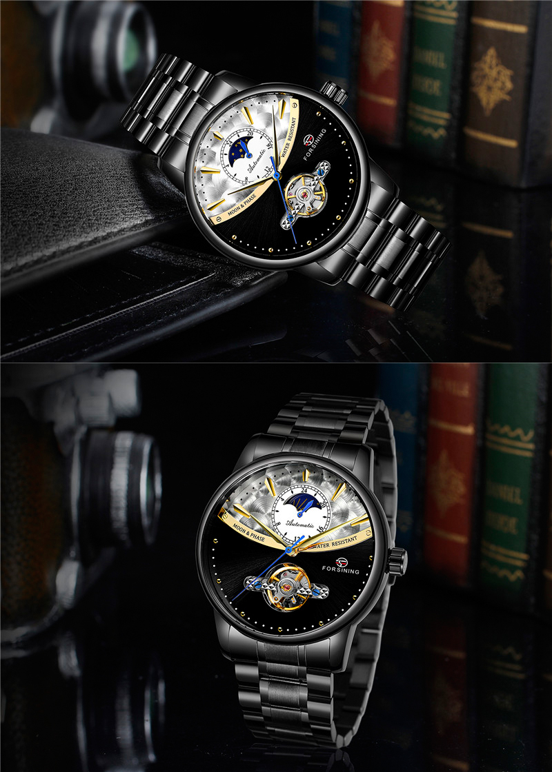 Forsining 8179 Steampunk De Luxe Cadran Noir Hommes Automatique Mécanique Montre-Bracelet Top Marque De Luxe Mâle Horloge Relogio acier bande