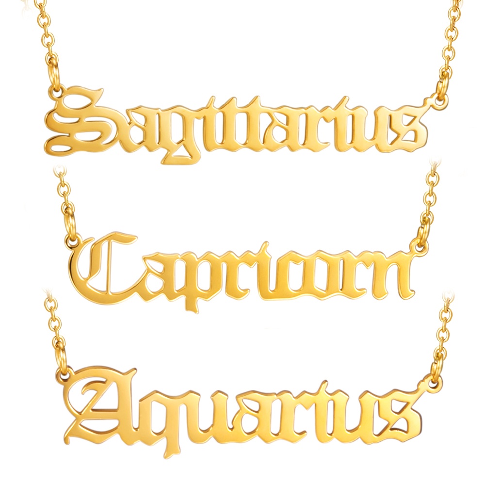 Ожерелье из высококачественной нержавеющей стали с позолоченными персонализированными буквами и именами зодиака