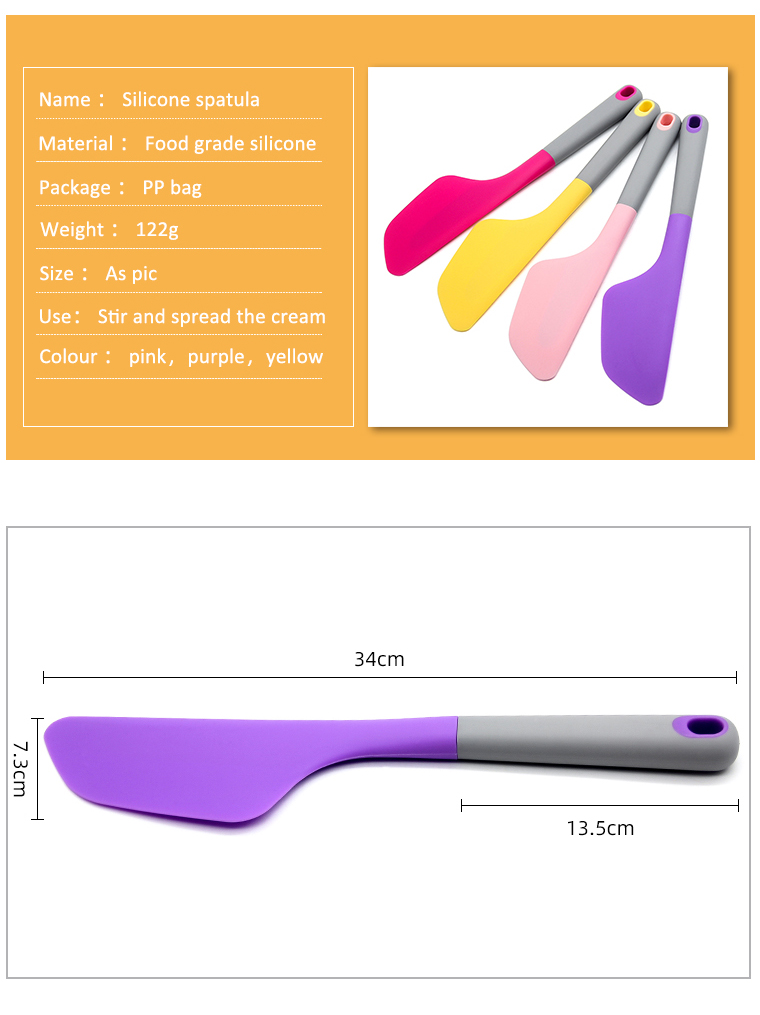 OEM color high quality non-slip handle soft head 100% food grade silicone spatula