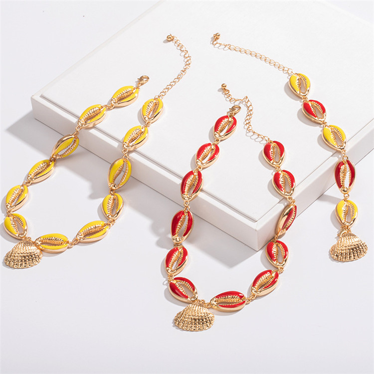 Shell gotas de óleo de cor praia enfeites criativo geométrica colar de concha