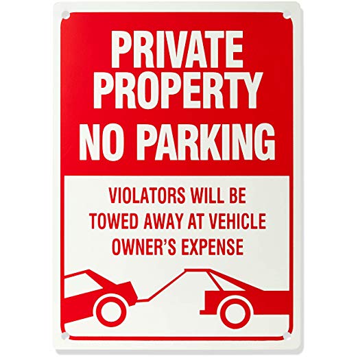 All Materials A5 Black and Gold Private Property No Parking Sign Pre Drilled Aluminium