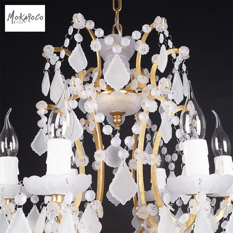 Led Light Chandelier The 19th C. Rococo Iron Crystal Chandelier 6 Head Lighting LED Gold Color Chandeliers