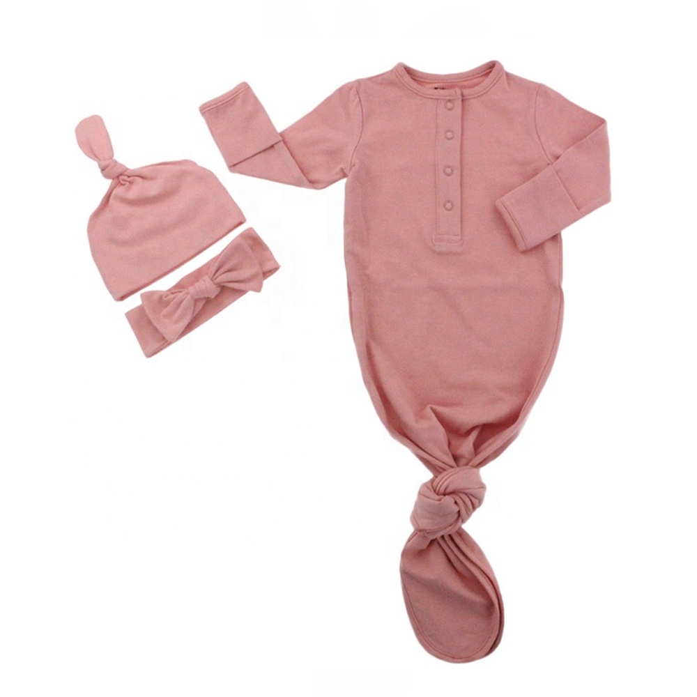 Эластичное однотонное детское платье из органического хлопка с узлом, повязка на голову, Спальные платья для маленьких девочек