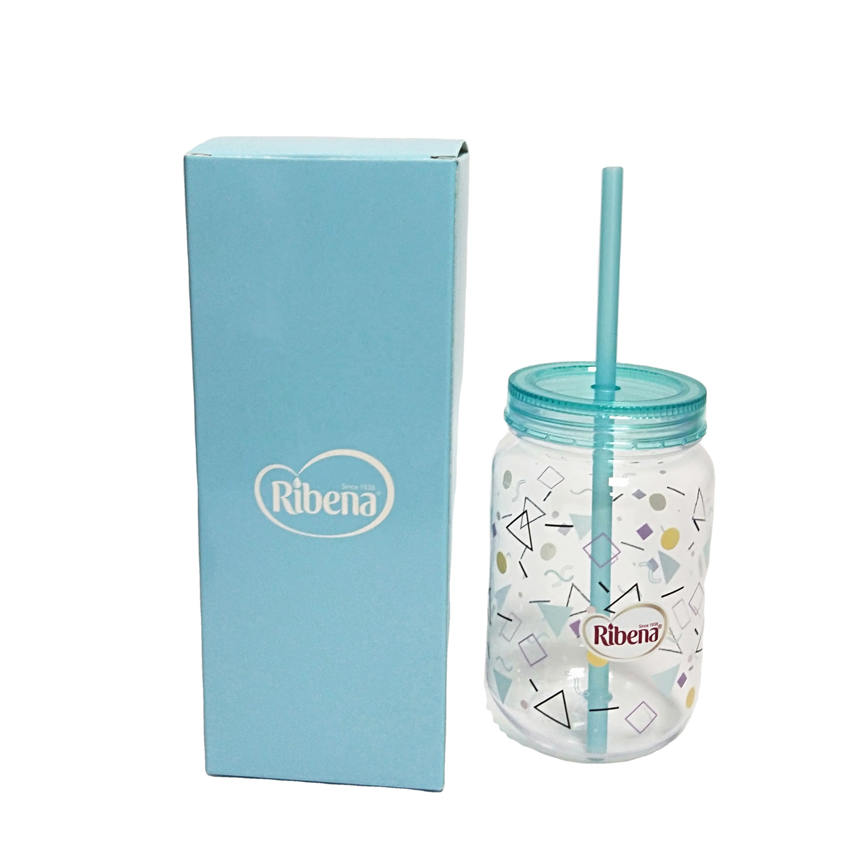 Ribena пластиковая банка для питья Mason с поворотной крышкой и синей соломинкой