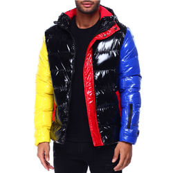 Nylon inverno Colorblock PufferJacket Capuz reflexivo Para Baixo do Revestimento do Revestimento