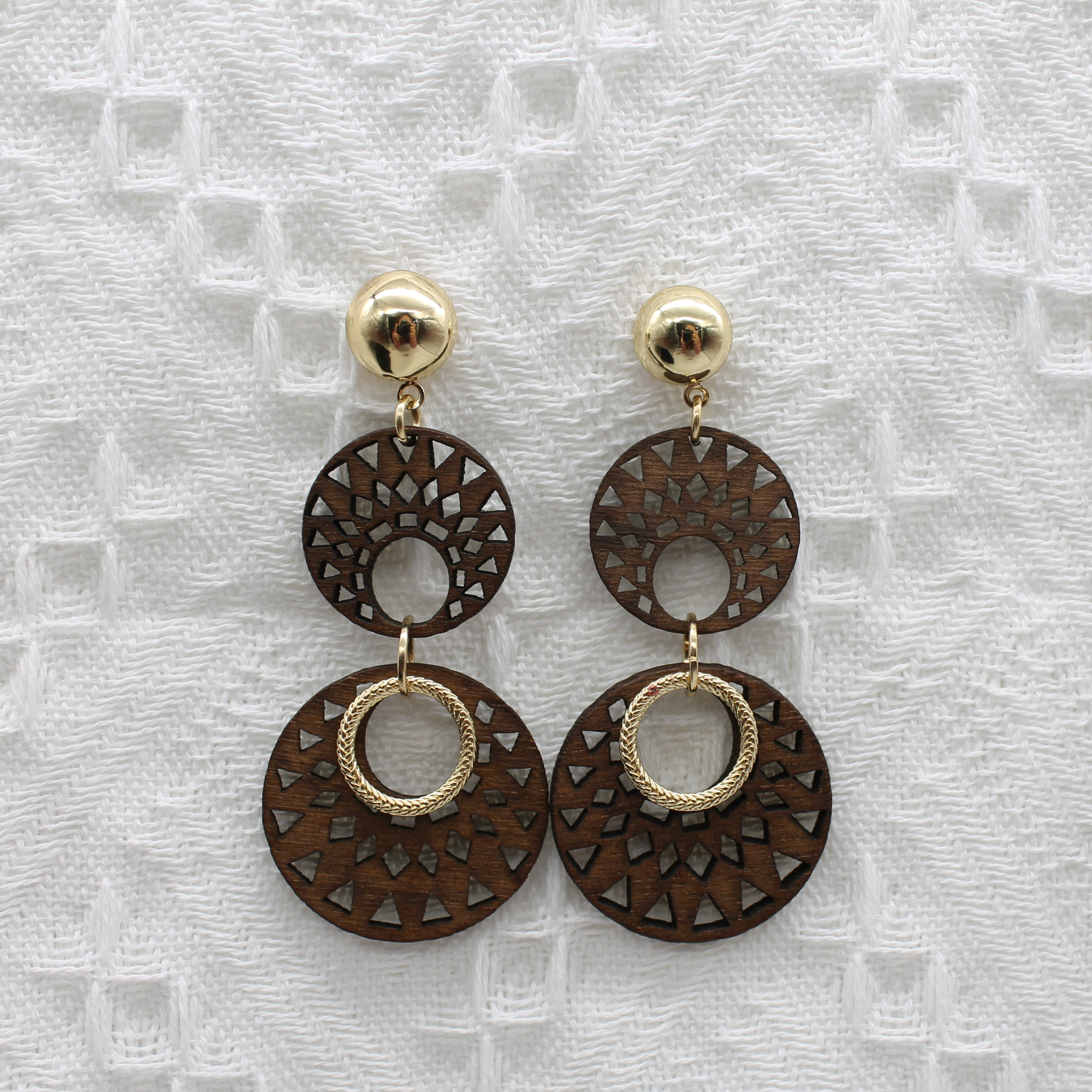 Hot Selling Fashion Temperament Long Color Matching Earrings Vintage Wood Earrings Round Wood Earrings
