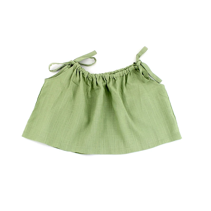 Оптовая продажа; однотонные футболки для девочек; модные футболки для маленьких девочек на бретельках с зеленым маслом