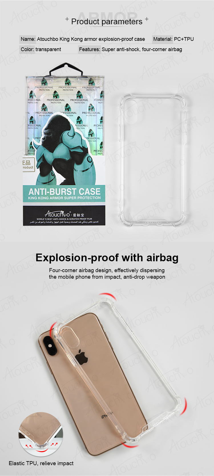 Atouchbo Transparent Anti-Shock TPU PC Phone Case for iPhone X Xs Max XR And Many Models Mobile Phone Back Cover