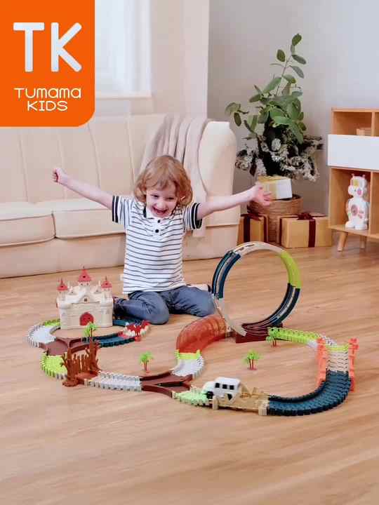 Tumama Kids 2024 New DIY Education 3D Castle Building Block Marble Run  Magnetic Car Toys Unisex Slot Race Track Sets