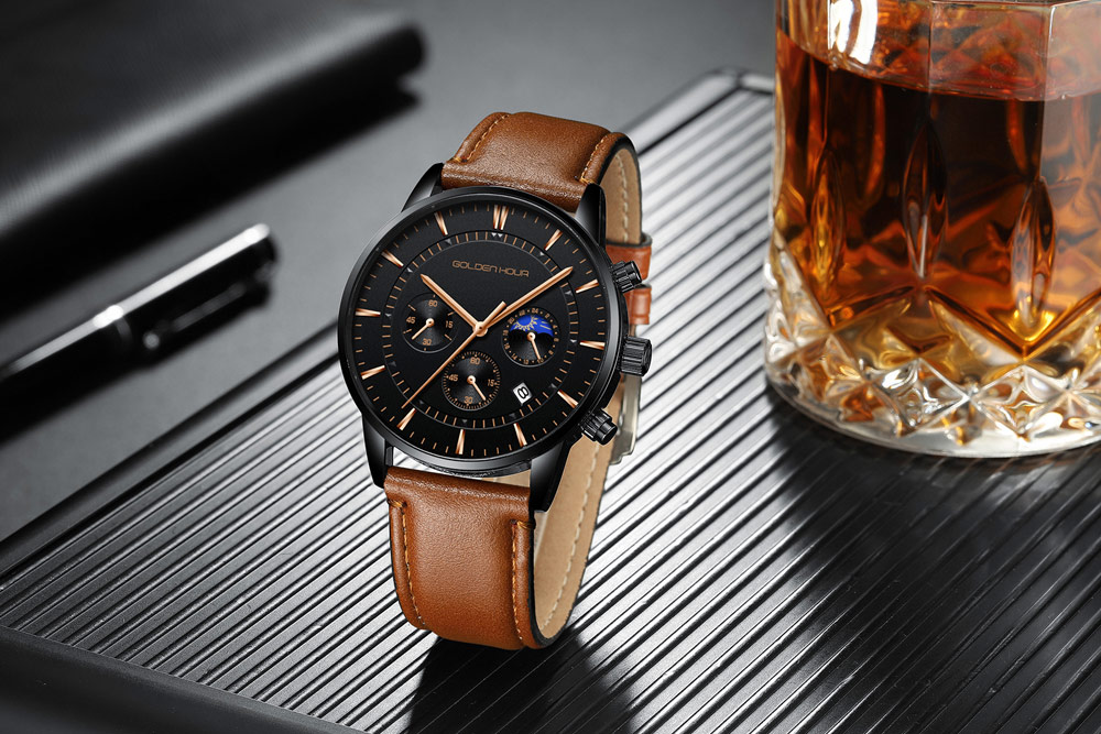 GOLDEN HOUR montres pour hommes marque de luxe décontracté montres à Quartz Hodinky heure mâle horloge Relogio Masculino