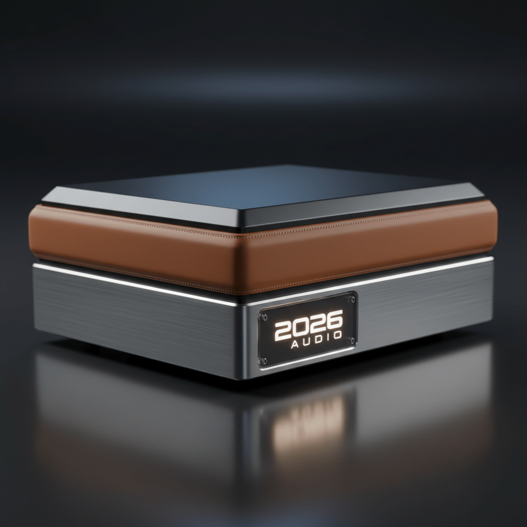 Close-up of a luxury storage box with layered painted, leather, and aluminum details.