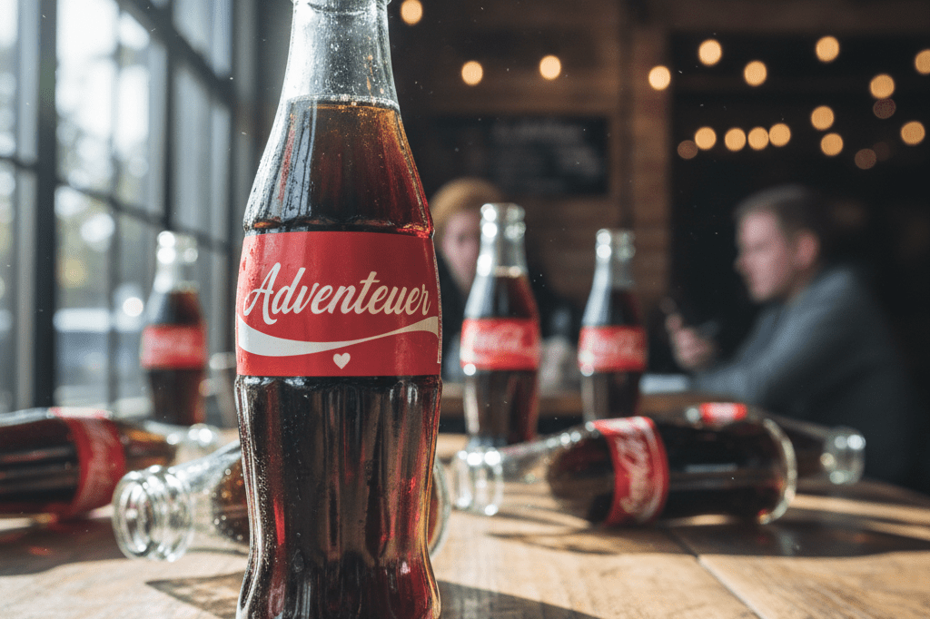 Personalized Coca-Cola bottles with custom labels under natural light, highlighting product customization trends